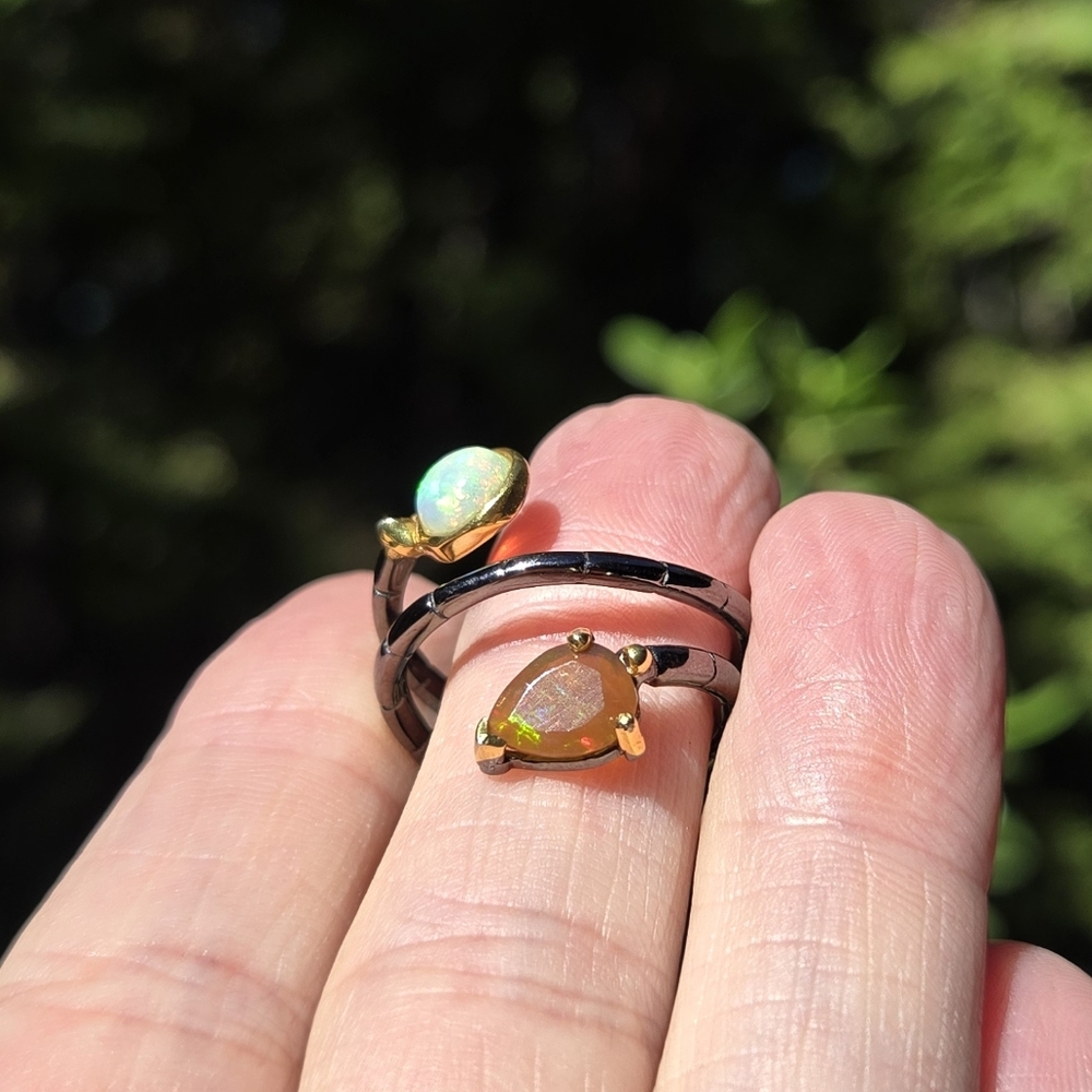 Opal Natural Gemstone Fire & Crystal Opal Snake Sterling Rhodium & Gold Ring Sz7 - Picture 8 of 10